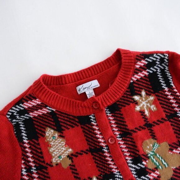 Vintage Kim Rogers Red Black Gingerbread Christmas Button Up Cardigan Sweater L - Picture 11 of 11